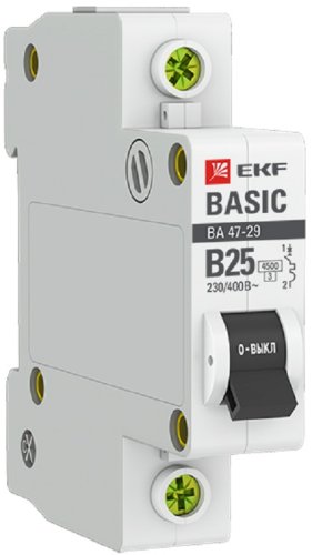 Выключатель автоматический EKF Basic ВА47-29 1п 25А B 4.5кА картинка